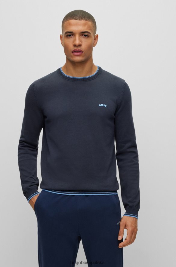 Hugo Boss hugo ciemnoniebieski sweter z bawełny organicznej o regularnym kroju z zaokrąglonym logo ciemny niebieski R0X0H61489