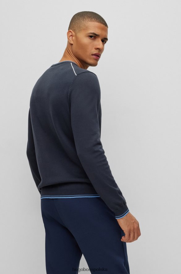 Hugo Boss hugo ciemnoniebieski sweter z bawełny organicznej o regularnym kroju z zaokrąglonym logo ciemny niebieski R0X0H61489
