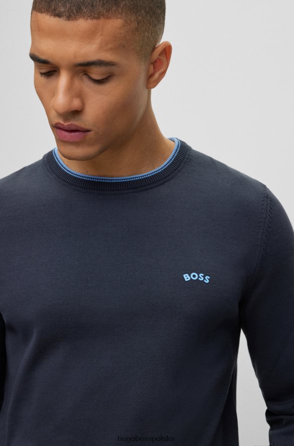 Hugo Boss hugo ciemnoniebieski sweter z bawełny organicznej o regularnym kroju z zaokrąglonym logo ciemny niebieski R0X0H61489