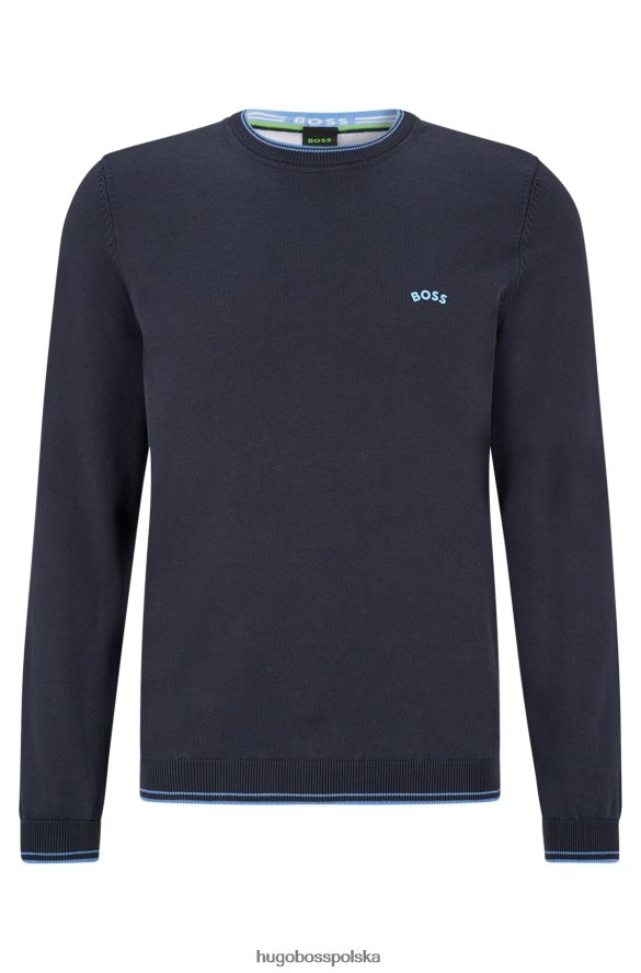 Hugo Boss hugo ciemnoniebieski sweter z bawełny organicznej o regularnym kroju z zaokrąglonym logo ciemny niebieski R0X0H61489