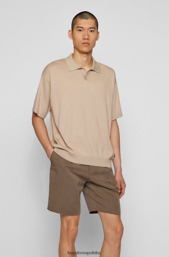 Hugo Boss hugo jasnobeżowy sweter z merceryzowanej bawełny o luźnym kroju z kołnierzykiem Johnny jasny beż R0X0H63122