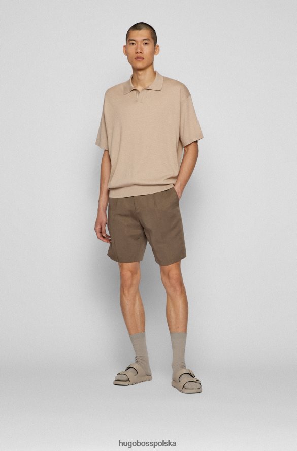 Hugo Boss hugo jasnobeżowy sweter z merceryzowanej bawełny o luźnym kroju z kołnierzykiem Johnny jasny beż R0X0H63122