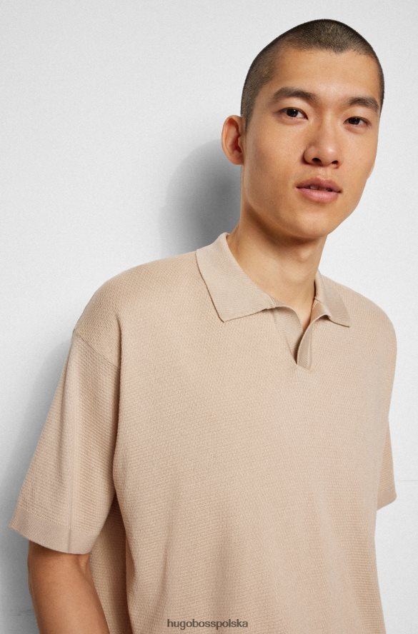 Hugo Boss hugo jasnobeżowy sweter z merceryzowanej bawełny o luźnym kroju z kołnierzykiem Johnny jasny beż R0X0H63122