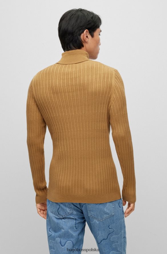 Hugo Boss hugo wyjątkowo dopasowany sweterek z golfem i mieszanymi strukturami w kolorze jasnobrązowym jasnobrązowy R0X0H62711