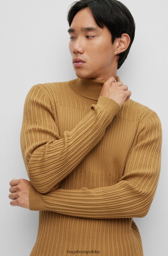 Hugo Boss hugo wyjątkowo dopasowany sweterek z golfem i mieszanymi strukturami w kolorze jasnobrązowym jasnobrązowy R0X0H62711
