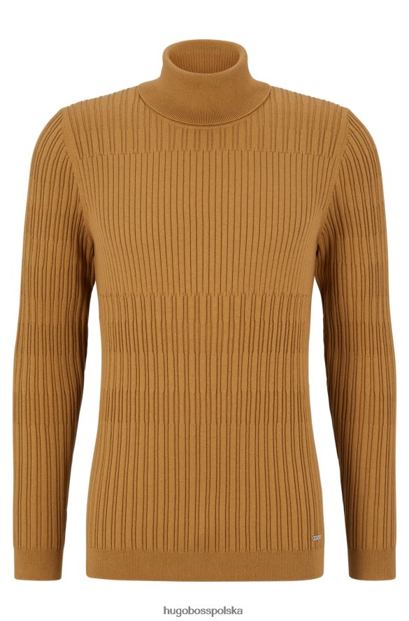 Hugo Boss hugo wyjątkowo dopasowany sweterek z golfem i mieszanymi strukturami w kolorze jasnobrązowym jasnobrązowy R0X0H62711