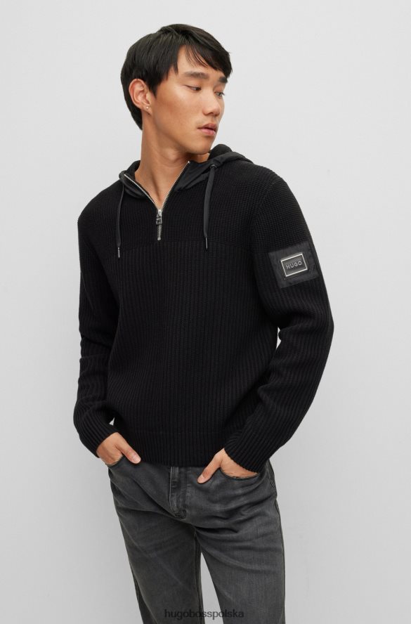 Hugo Boss hybrydowa bluza z kapturem zapinana na zamek i logo hugo w metalowej ramce w kolorze czarnym czarny R0X0H62633