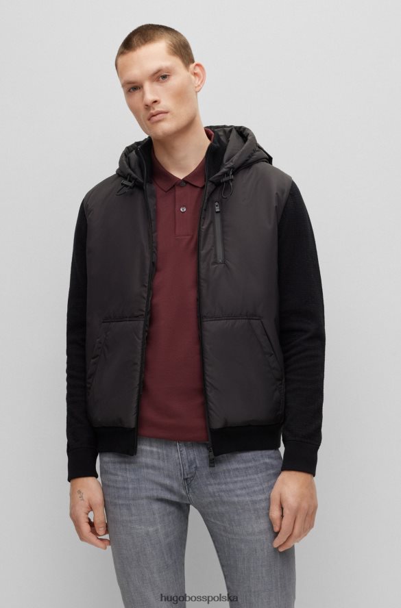Hugo Boss hybrydowa kurtka dzianinowa z kapturem i wodoodpornymi zamkami, czarna hugo czarny R0X0H64367