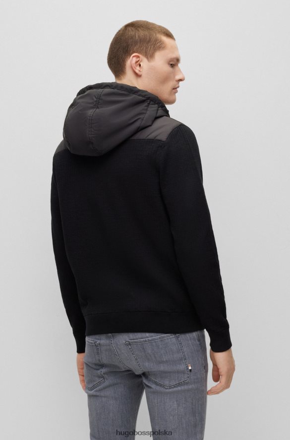 Hugo Boss hybrydowa kurtka dzianinowa z kapturem i wodoodpornymi zamkami, czarna hugo czarny R0X0H64367