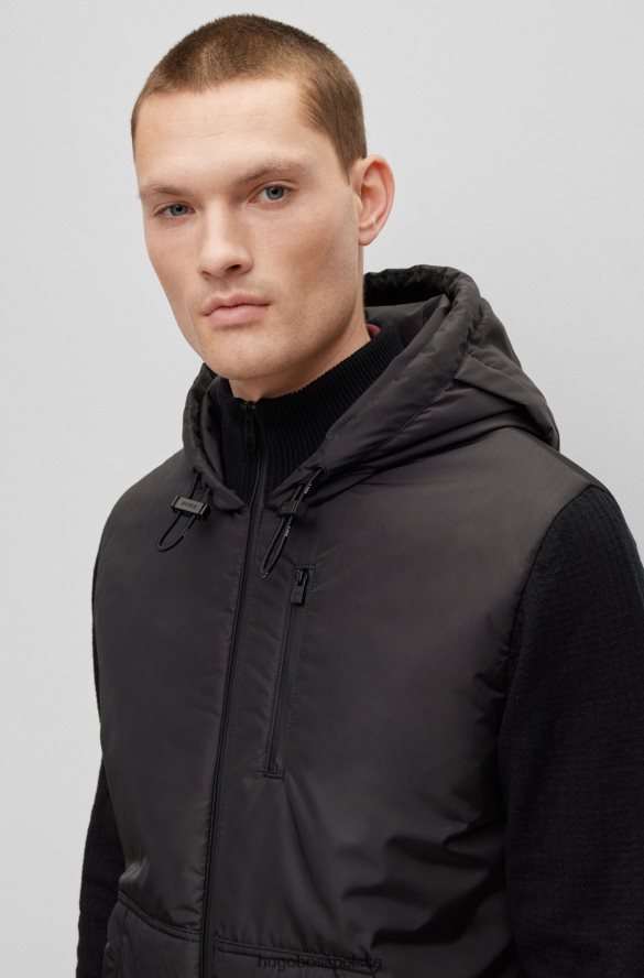 Hugo Boss hybrydowa kurtka dzianinowa z kapturem i wodoodpornymi zamkami, czarna hugo czarny R0X0H64367
