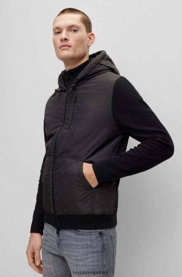 Hugo Boss hybrydowa kurtka dzianinowa z kapturem i wodoodpornymi zamkami, czarna hugo czarny R0X0H64367