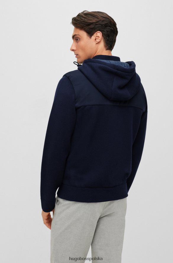 Hugo Boss hybrydowa kurtka z kapturem i wodoodpornym zamkiem błyskawicznym hugo w kolorze ciemnoniebieskim, obszytym logo ciemny niebieski R0X0H61658
