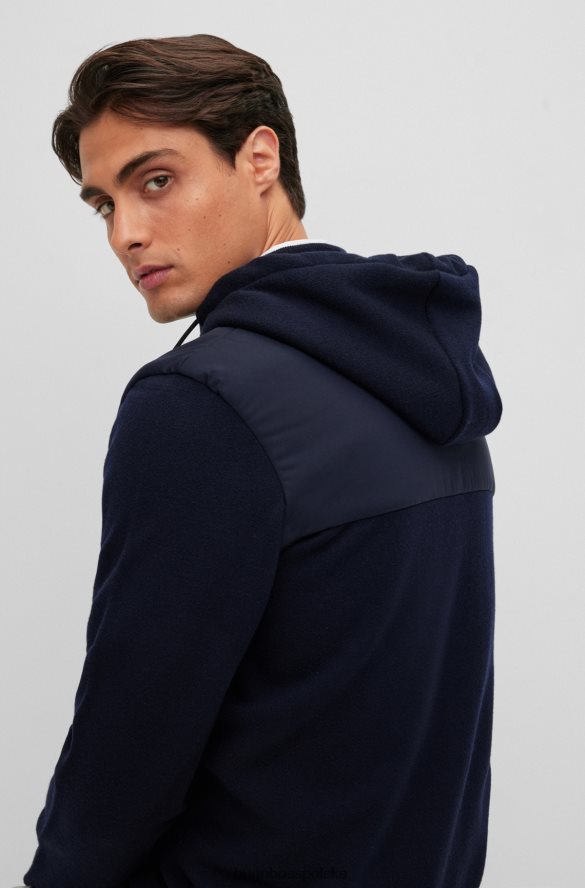 Hugo Boss hybrydowa kurtka z kapturem i wodoodpornym zamkiem błyskawicznym hugo w kolorze ciemnoniebieskim, obszytym logo ciemny niebieski R0X0H61658