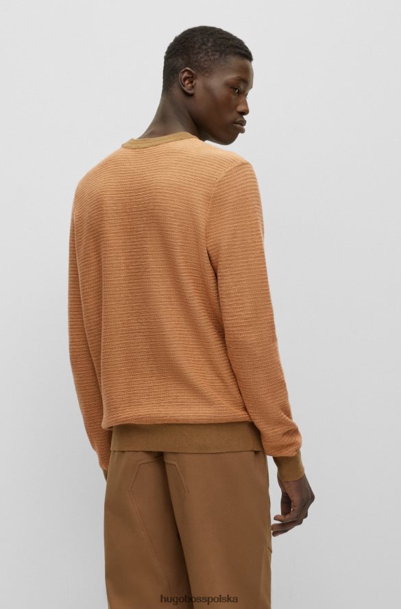 Hugo Boss jasnobrązowy bawełniano-kaszmirowy sweter z tkaną naszywką z logo hugo jasnobrązowy R0X0H63614