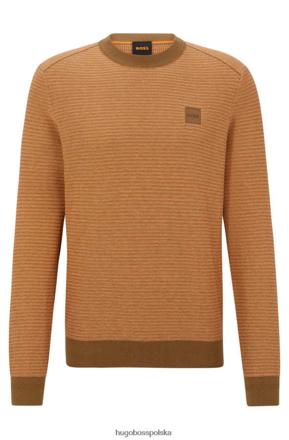Hugo Boss jasnobrązowy bawełniano-kaszmirowy sweter z tkaną naszywką z logo hugo jasnobrązowy R0X0H63614
