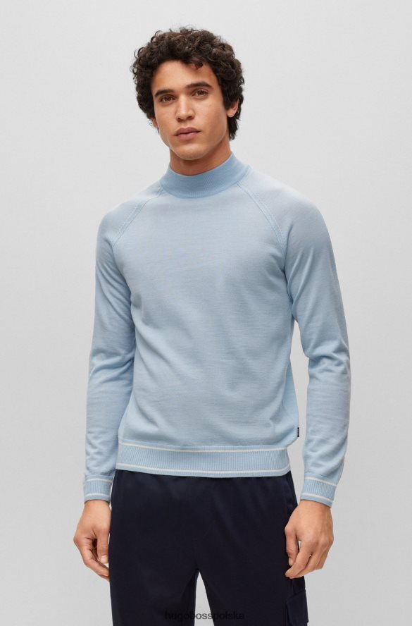 Hugo Boss jasnoniebieski, cienki sweter z domieszką wełny hugo z paskiem u dołu jasny niebieski R0X0H63103