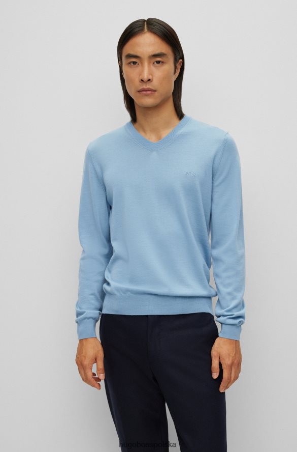Hugo Boss jasnoniebieski sweter z dekoltem w kształcie litery V, wykonany z odpowiedzialnej wełny hugo jasny niebieski R0X0H61416
