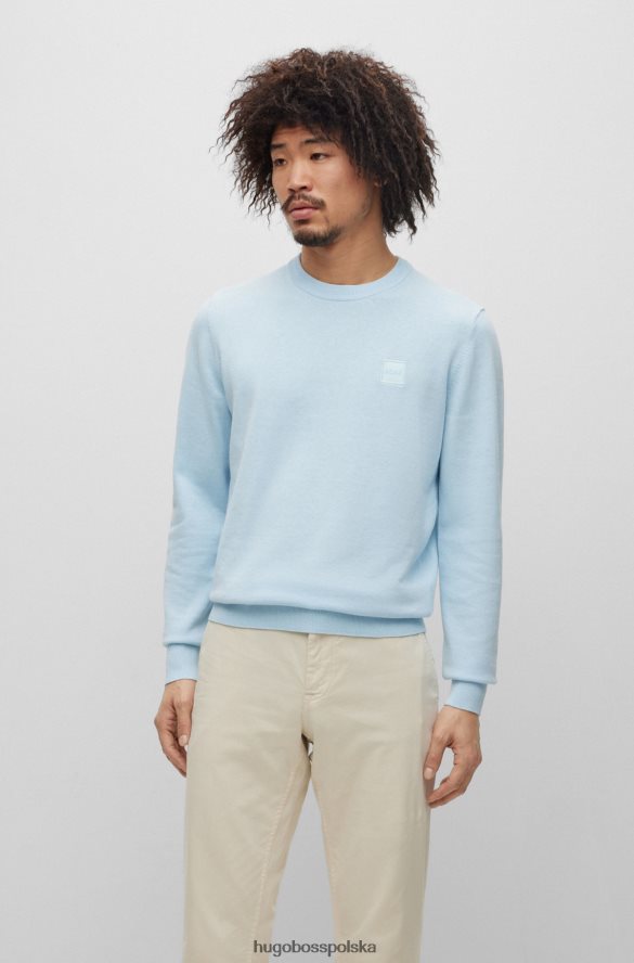 Hugo Boss jasnoniebieski sweter z okrągłym dekoltem, wykonany z bawełny i kaszmiru, z logo hugo jasny niebieski R0X0H6934