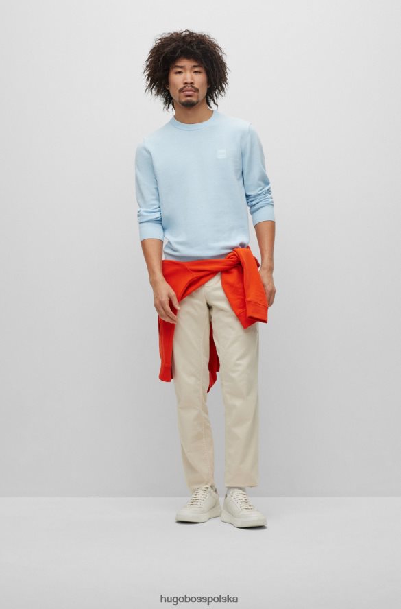 Hugo Boss jasnoniebieski sweter z okrągłym dekoltem, wykonany z bawełny i kaszmiru, z logo hugo jasny niebieski R0X0H6934