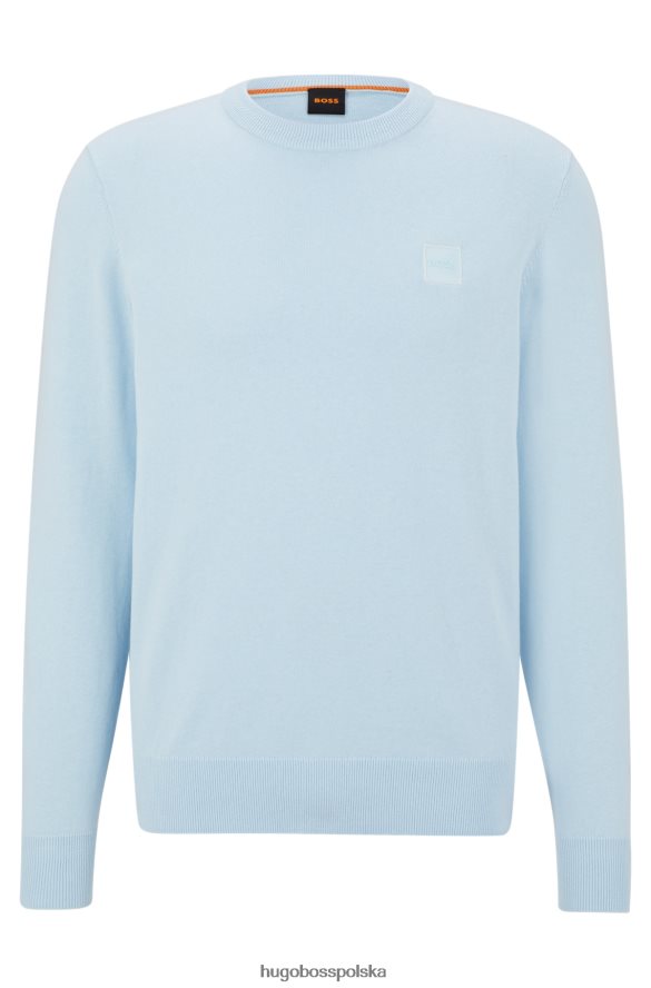 Hugo Boss jasnoniebieski sweter z okrągłym dekoltem, wykonany z bawełny i kaszmiru, z logo hugo jasny niebieski R0X0H6934