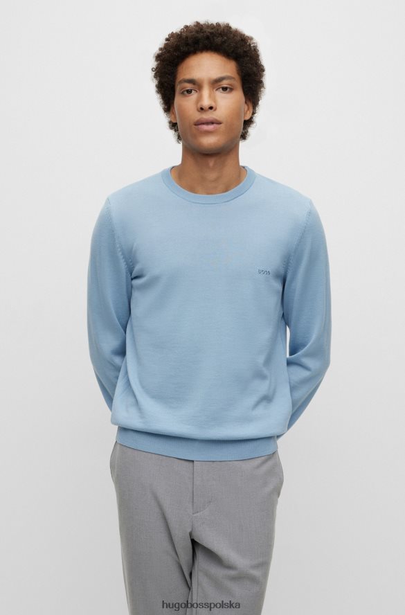 Hugo Boss jasnoniebieski sweter z wyszytym logo hugo, wykonany z odpowiedzialnej wełny jasny niebieski R0X0H61641