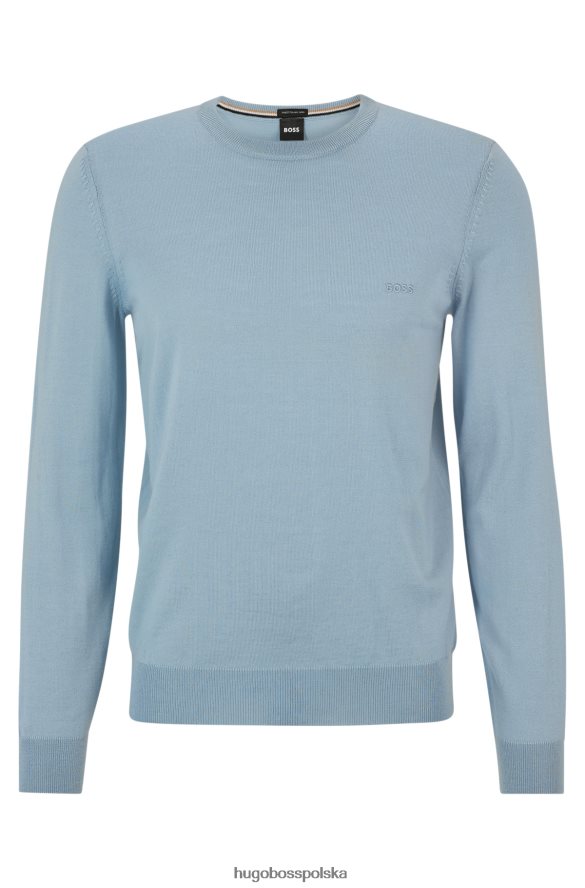 Hugo Boss jasnoniebieski sweter z wyszytym logo hugo, wykonany z odpowiedzialnej wełny jasny niebieski R0X0H61641