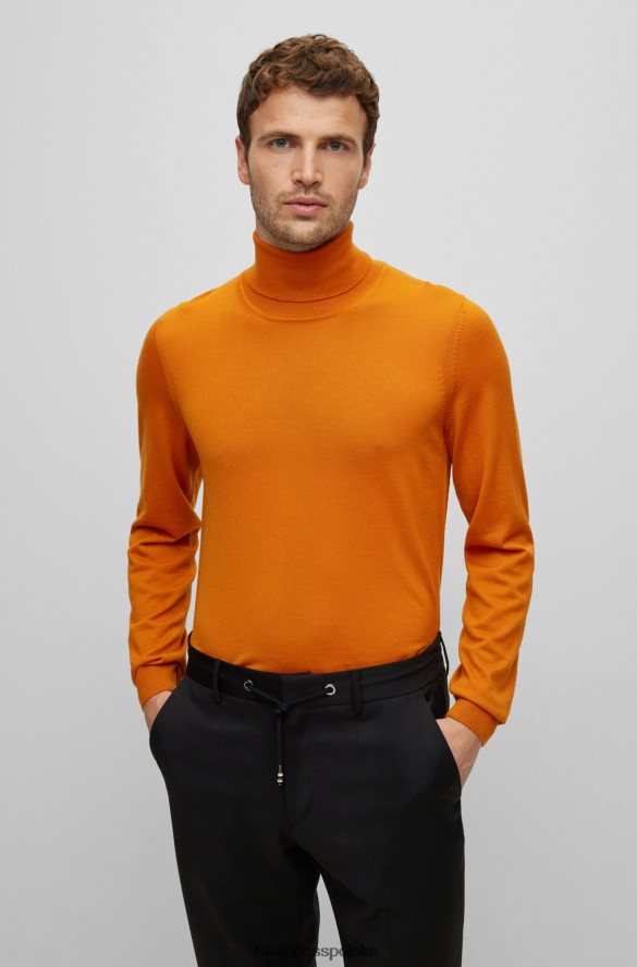 Hugo Boss jasnopomarańczowy, dopasowany sweterek z golfem, z dziewiczej wełny hugo jasnopomarańczowy R0X0H6982