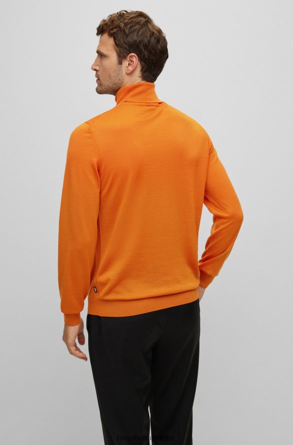 Hugo Boss jasnopomarańczowy, dopasowany sweterek z golfem, z dziewiczej wełny hugo jasnopomarańczowy R0X0H6982