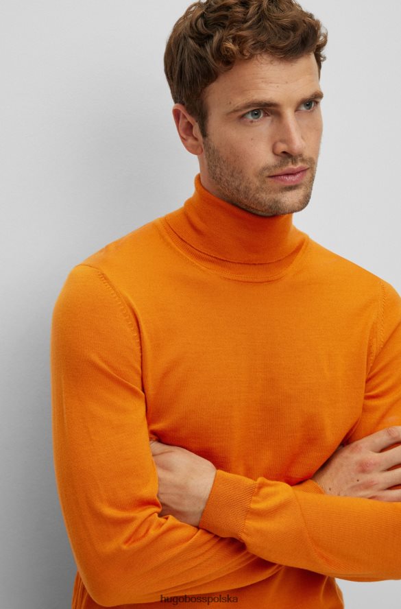 Hugo Boss jasnopomarańczowy, dopasowany sweterek z golfem, z dziewiczej wełny hugo jasnopomarańczowy R0X0H6982