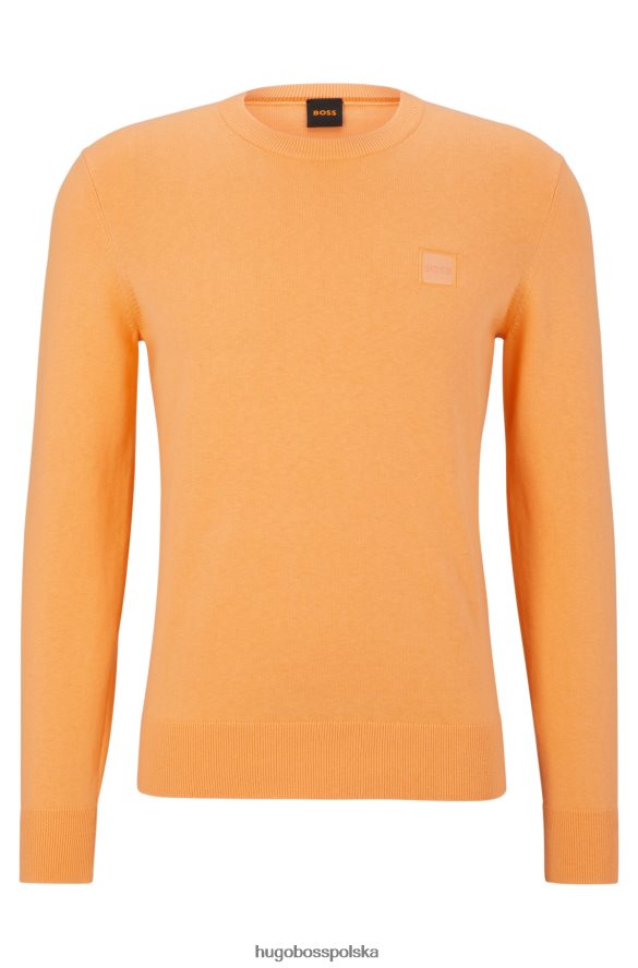 Hugo Boss jasnopomarańczowy sweter hugo z bawełny i kaszmiru z okrągłym dekoltem i logo jasnopomarańczowy R0X0H6931