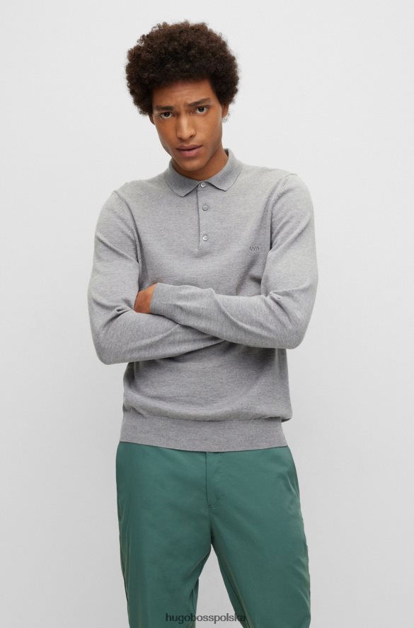 Hugo Boss jasnoszary sweter hugo polo z dziewiczej wełny z haftowanym logo jasnoszary R0X0H61274