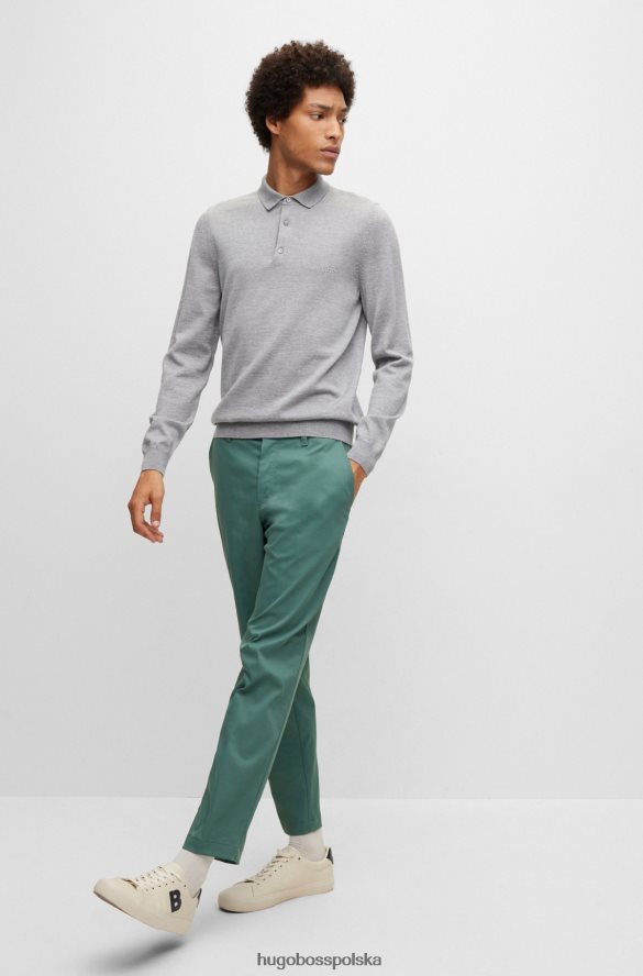 Hugo Boss jasnoszary sweter hugo polo z dziewiczej wełny z haftowanym logo jasnoszary R0X0H61274