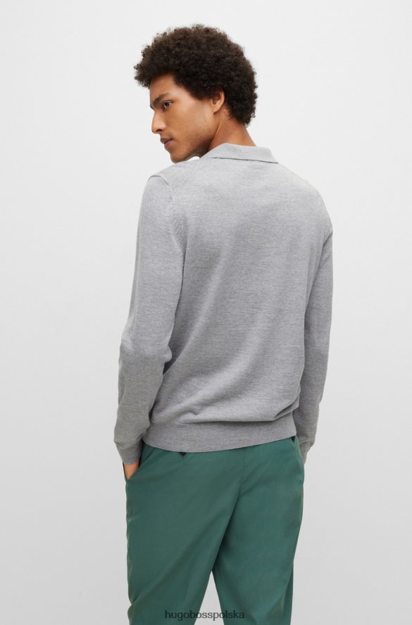 Hugo Boss jasnoszary sweter hugo polo z dziewiczej wełny z haftowanym logo jasnoszary R0X0H61274