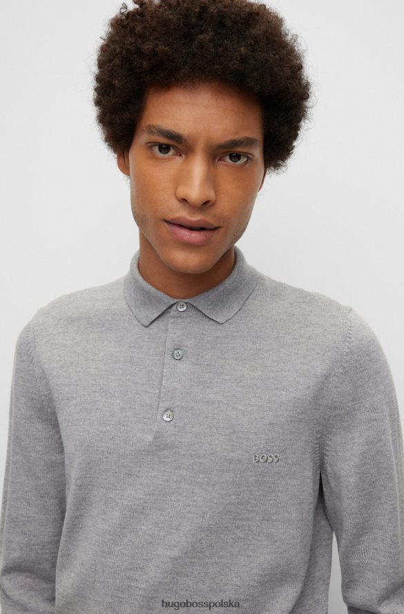 Hugo Boss jasnoszary sweter hugo polo z dziewiczej wełny z haftowanym logo jasnoszary R0X0H61274