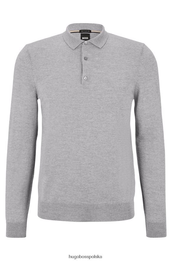 Hugo Boss jasnoszary sweter hugo polo z dziewiczej wełny z haftowanym logo jasnoszary R0X0H61274