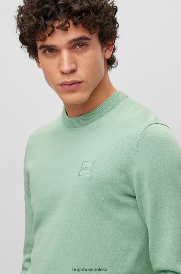 Hugo Boss jasnozielony sweter Hugo z bawełny i kaszmiru z okrągłym dekoltem i logo jasnozielony R0X0H6936