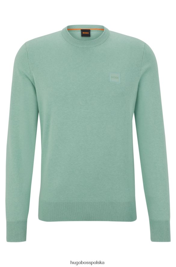 Hugo Boss jasnozielony sweter Hugo z bawełny i kaszmiru z okrągłym dekoltem i logo jasnozielony R0X0H6936