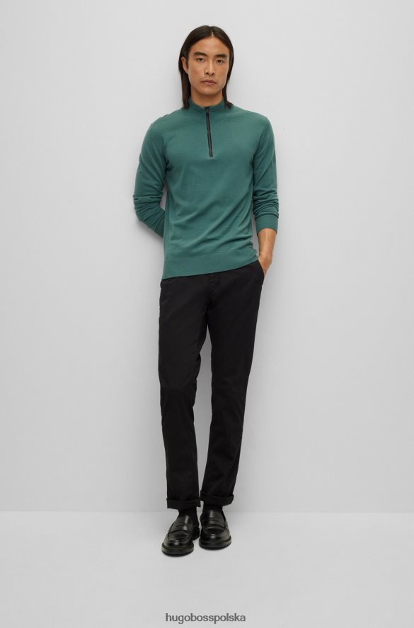 Hugo Boss jasnozielony sweter hugo z domieszką wełny, z kołnierzykiem zapinanym na zamek i obszytym logo jasnozielony R0X0H63037