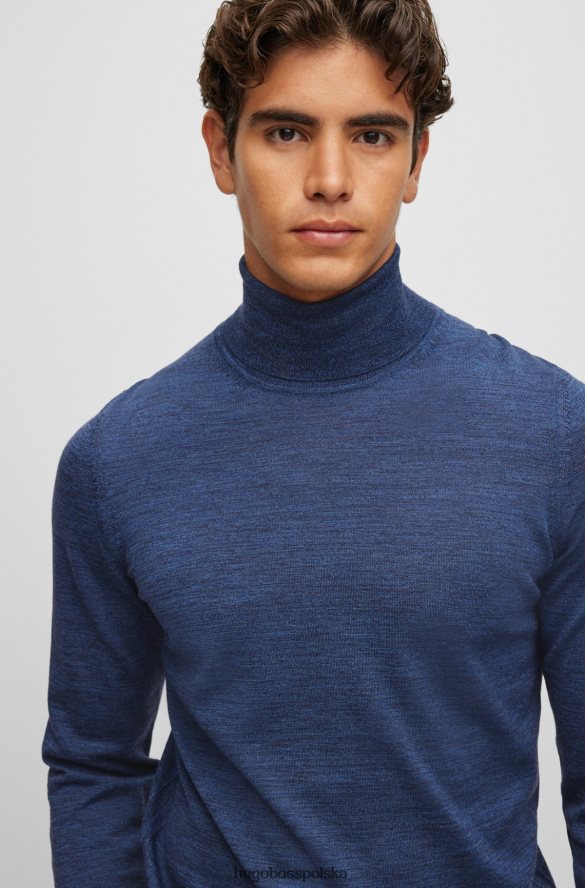 Hugo Boss niebieski sweter hugo o dopasowanym kroju z golfem z dziewiczej wełny niebieski R0X0H6985