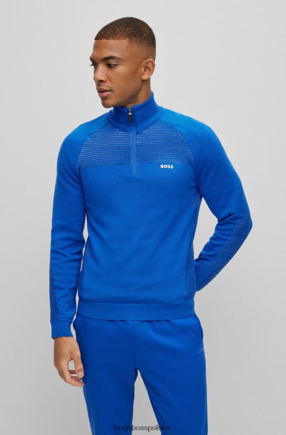 Hugo Boss niebieski sweter hugo z bawełny organicznej, zapinany na zamek i dwukolorowe paski niebieski R0X0H61750