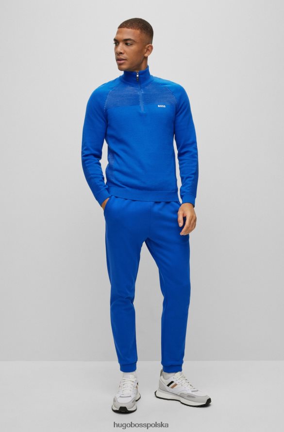 Hugo Boss niebieski sweter hugo z bawełny organicznej, zapinany na zamek i dwukolorowe paski niebieski R0X0H61750