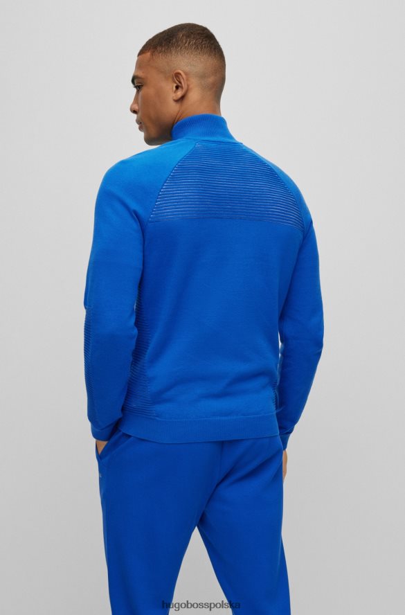 Hugo Boss niebieski sweter hugo z bawełny organicznej, zapinany na zamek i dwukolorowe paski niebieski R0X0H61750