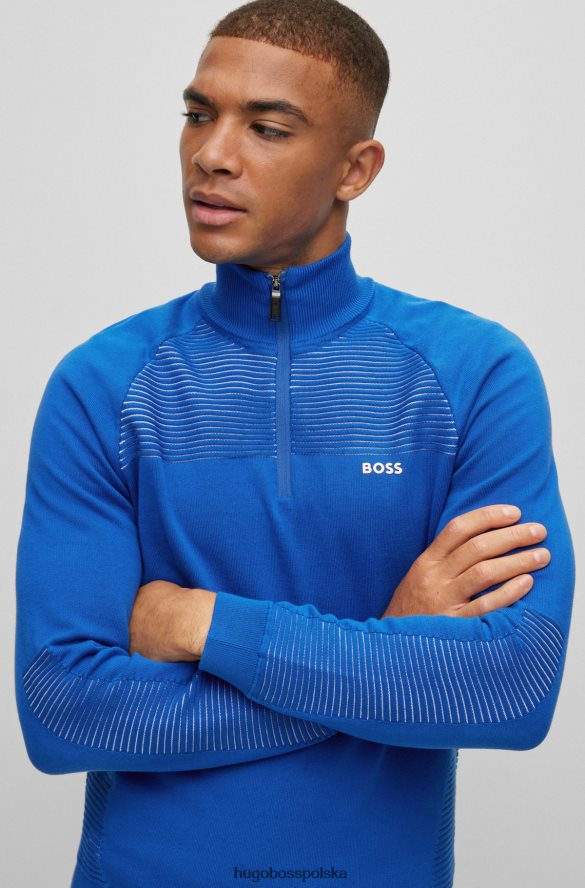 Hugo Boss niebieski sweter hugo z bawełny organicznej, zapinany na zamek i dwukolorowe paski niebieski R0X0H61750