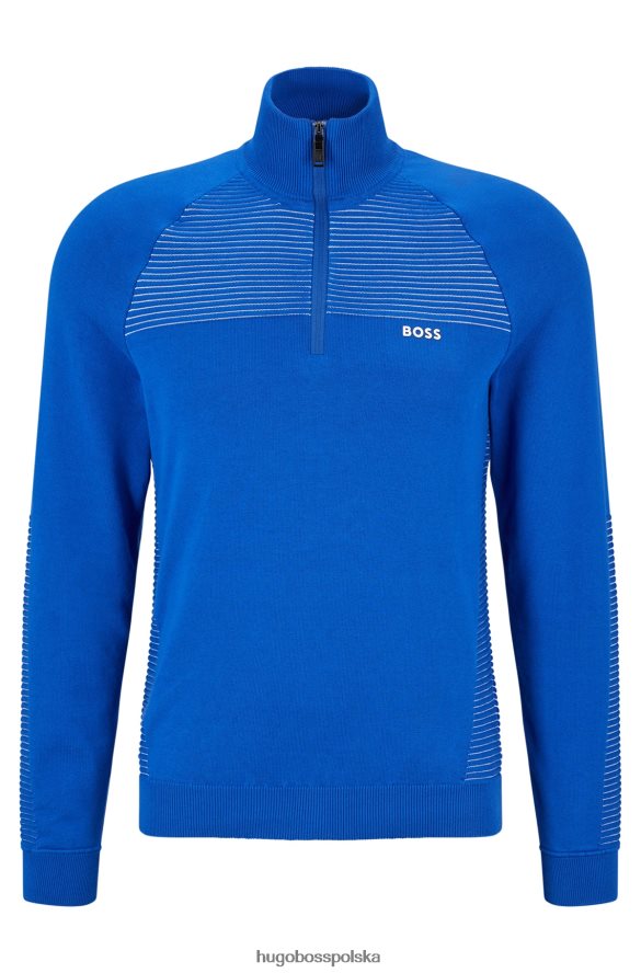 Hugo Boss niebieski sweter hugo z bawełny organicznej, zapinany na zamek i dwukolorowe paski niebieski R0X0H61750