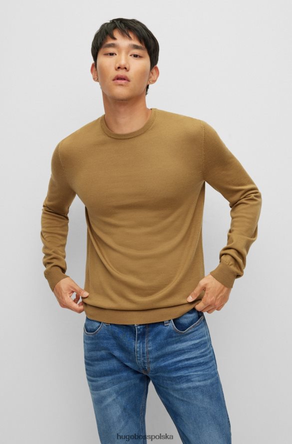 Hugo Boss sweter o dopasowanym kroju z wyjątkowo cienkiej wełny merynosów w kolorze jasnobrązowym hugo jasnobrązowy R0X0H62792