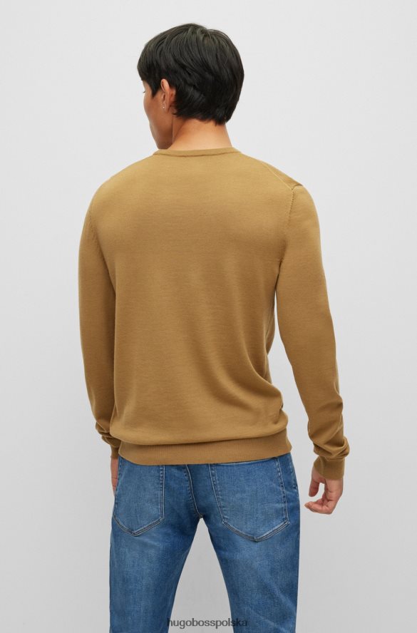 Hugo Boss sweter o dopasowanym kroju z wyjątkowo cienkiej wełny merynosów w kolorze jasnobrązowym hugo jasnobrązowy R0X0H62792