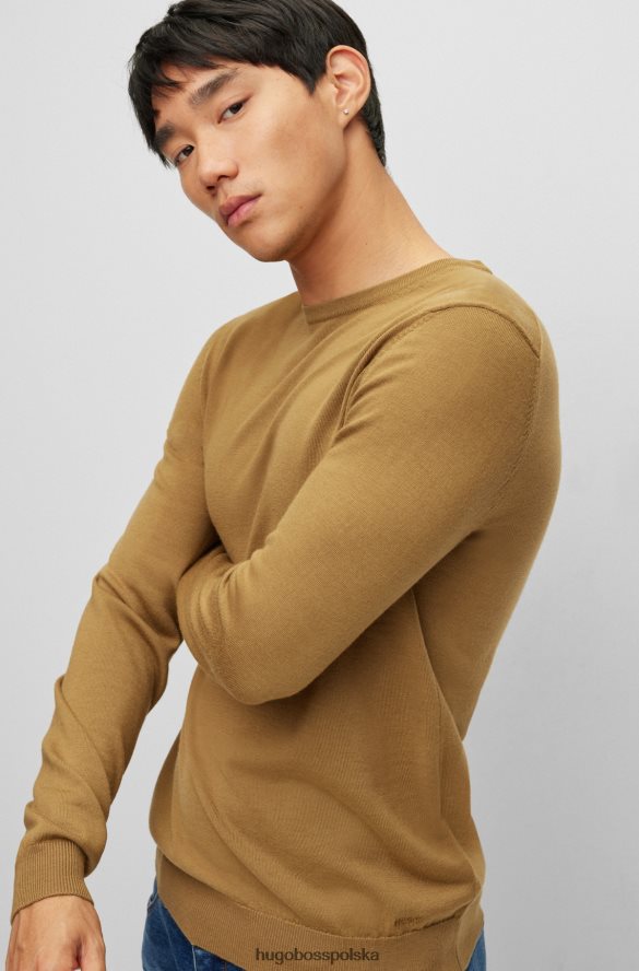 Hugo Boss sweter o dopasowanym kroju z wyjątkowo cienkiej wełny merynosów w kolorze jasnobrązowym hugo jasnobrązowy R0X0H62792