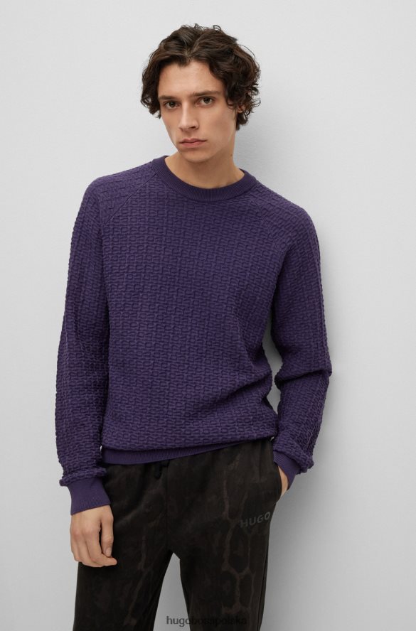 Hugo Boss sweter o swobodnym kroju z ciemnofioletowej bawełny strukturalnej hugo ciemny fiolet R0X0H63900