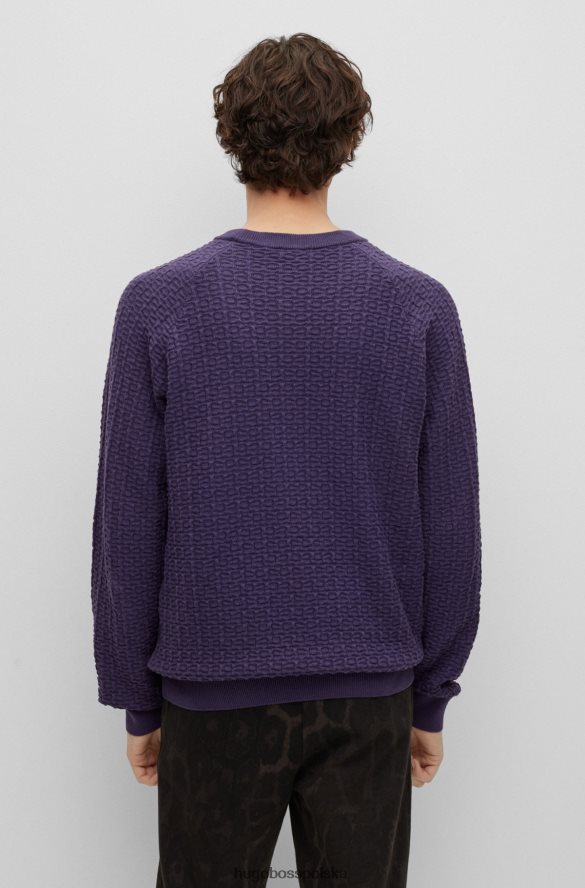 Hugo Boss sweter o swobodnym kroju z ciemnofioletowej bawełny strukturalnej hugo ciemny fiolet R0X0H63900