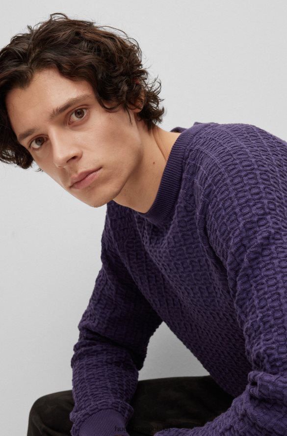Hugo Boss sweter o swobodnym kroju z ciemnofioletowej bawełny strukturalnej hugo ciemny fiolet R0X0H63900